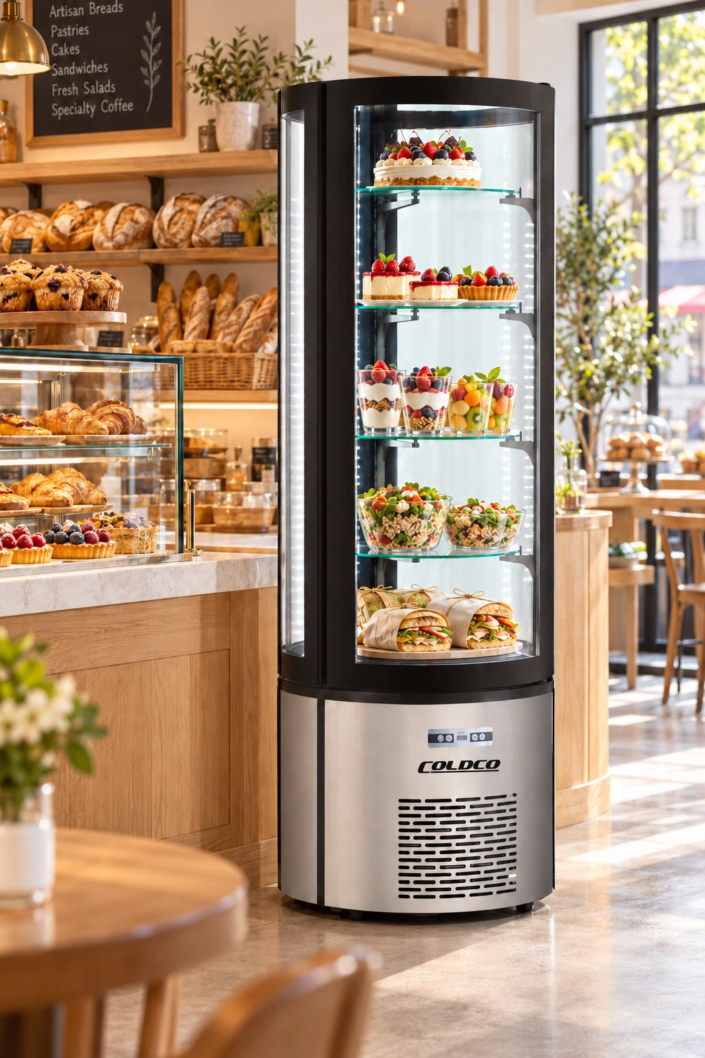 69" Height Refrigerated Circular Display Case - 27 Inch Diameter Stainless Steel / AC-400R