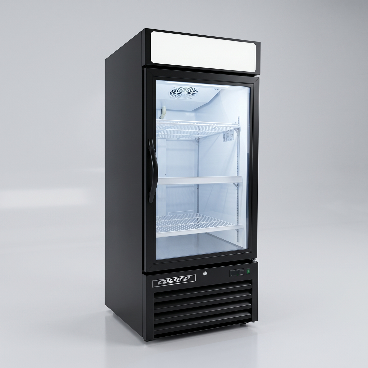25” 1-Door Glass refrigerator, Black Exterior, White Interior | BGD-12R-HC