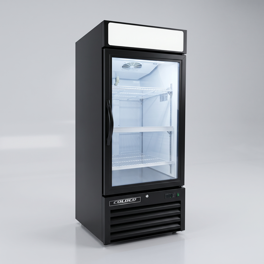 25” 1-Door Glass refrigerator, Black Exterior, White Interior | BGD-12R-HC