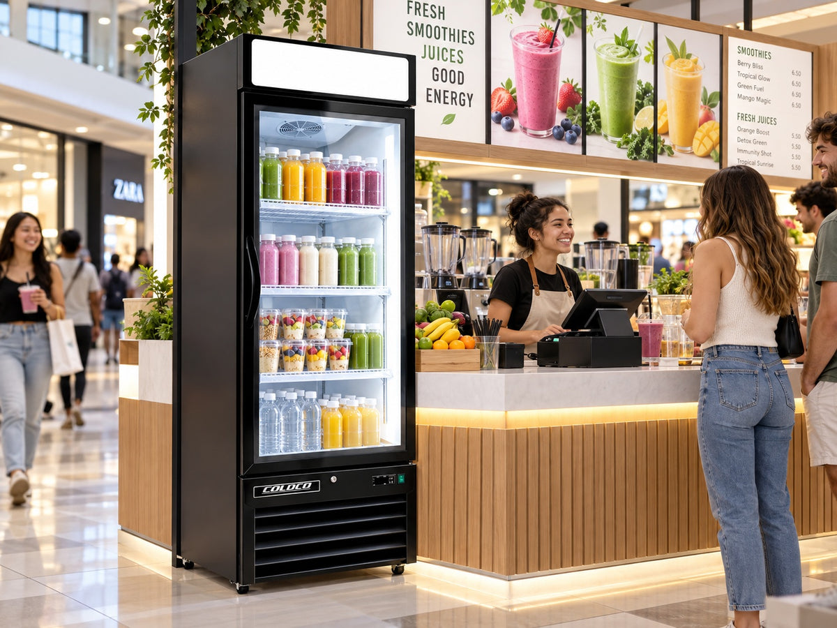 25" 1-Door Glass Refrigerator, Black Exterior, White Interior / BGD-16R-HC