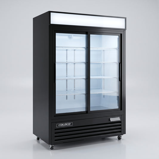 54" 2-Door Refrigerator, Sliding Glass Door, Black Exterior | BGD-47S-HC
