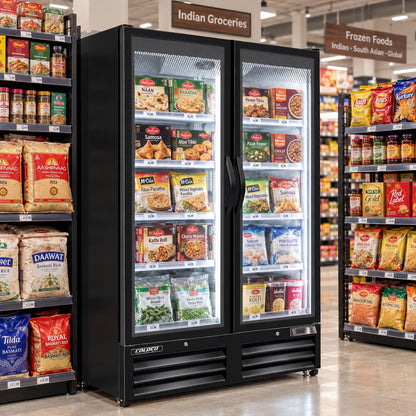 54" 2-Door Glass Freezer Black Exterior, White Interior / BGD-50F-HC
