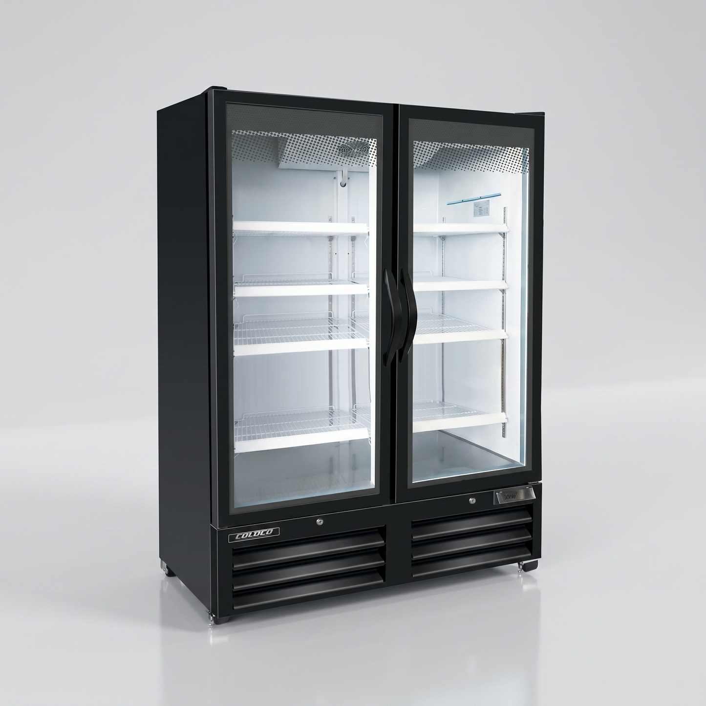 54" 2-Door Glass Refrigerator, Black Exterior, White Interior | BGD-50R-HC
