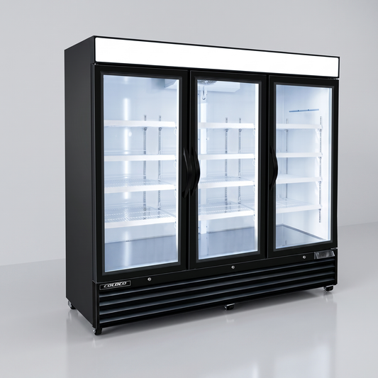 81" 3-Door Glass Freezer, Black Exterior, White Interior | BGD-72FDV-HC
