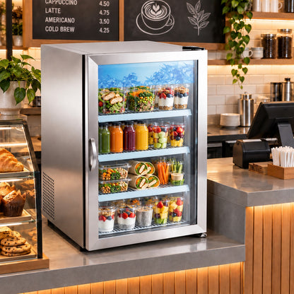39" Counter Top 1-Door Display Glass Refrigerator, Stainless Steel / BGD-7RS-HC