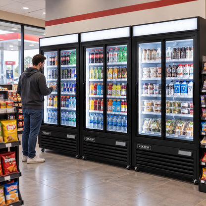 54" 2-Door Refrigerator, Sliding Glass Door, Black Exterior, Elite Series / BGD-47S-HC
