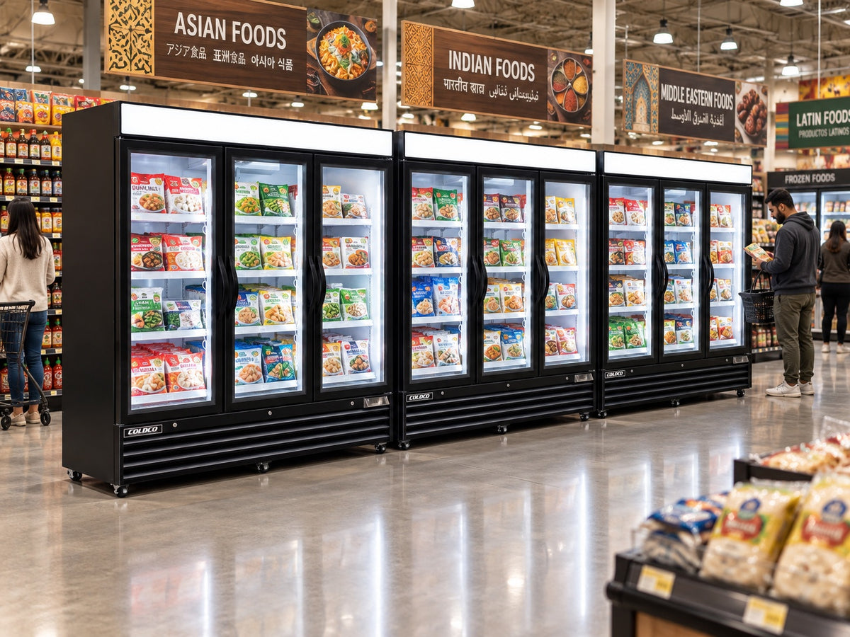 81" 3-Door Glass Freezer, Black Exterior, White Interior , Elite Series / BGD-72FDV-HC