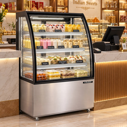 36" Curved Glass Refrigerated Showcase - Stainless Steel / CD-36-3C-S