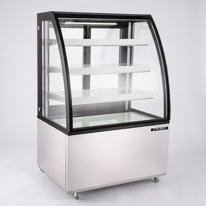 36" Curved Glass Refrigerated Showcase - Stainless Steel / CD-36-3C-S