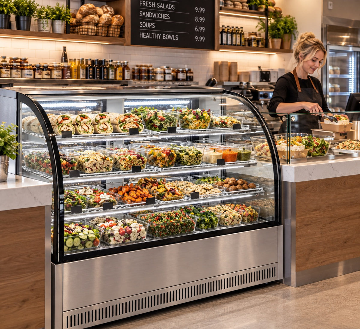 59" Curved Glass Refrigerated Showcase - Stainless Steel / CGBC-59-HC