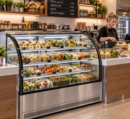 59" Curved Glass Refrigerated Showcase - Stainless Steel / CGBC-59-HC