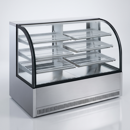 59" Curved Glass Refrigerated Showcase - Stainless Steel / CGBC-59-HC