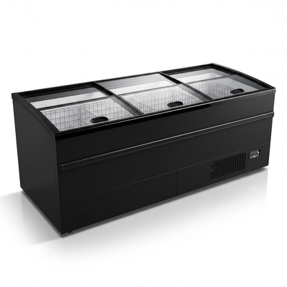 99″ LENGTH HIGH VOLUME GLASS TOP FREEZER, BLACK EXTERIOR / CIF-8HV-B