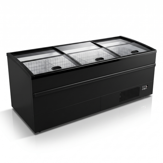 99″ LENGTH HIGH VOLUME GLASS TOP FREEZER, BLACK EXTERIOR | CIF-8HV