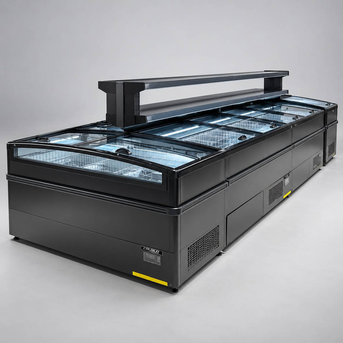 74″ LENGTH HIGH VOLUME GLASS TOP FREEZER, BLACK EXTERIOR / CIF-6E-B