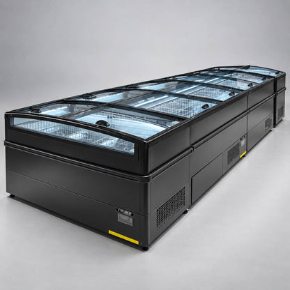 74″ LENGTH HIGH VOLUME GLASS TOP FREEZER, BLACK EXTERIOR / CIF-6E-B