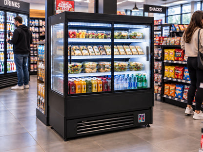 36" Low Profile Display Refrigerator, Two (2) Sliding Glass Doors, Black exterior/interior / Coldco Model OM-36L-GS-B